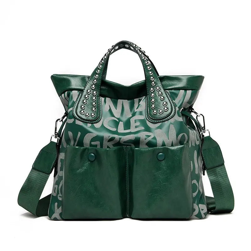 Fashion Branded Rivet Letter Women Handbag High Quality Leather Luxury Shoulder Bags Designer Large Capacity Black Messenger Bag