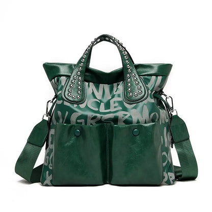 Fashion Branded Rivet Letter Women Handbag High Quality Leather Luxury Shoulder Bags Designer Large Capacity Black Messenger Bag