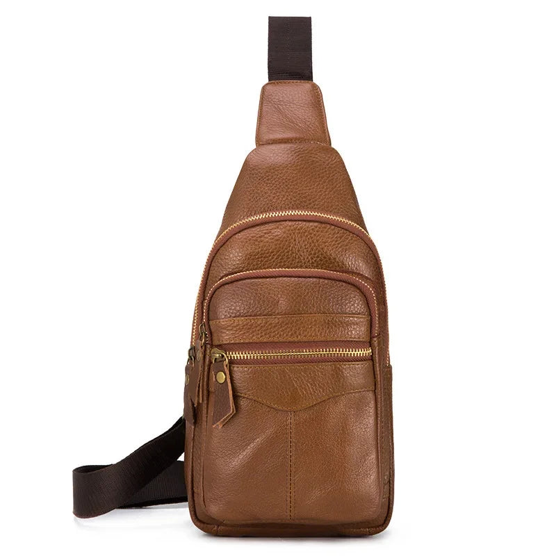 Fashion Business MEN'S chest genuine leather crossbody male casual messenger large capacity sling bag