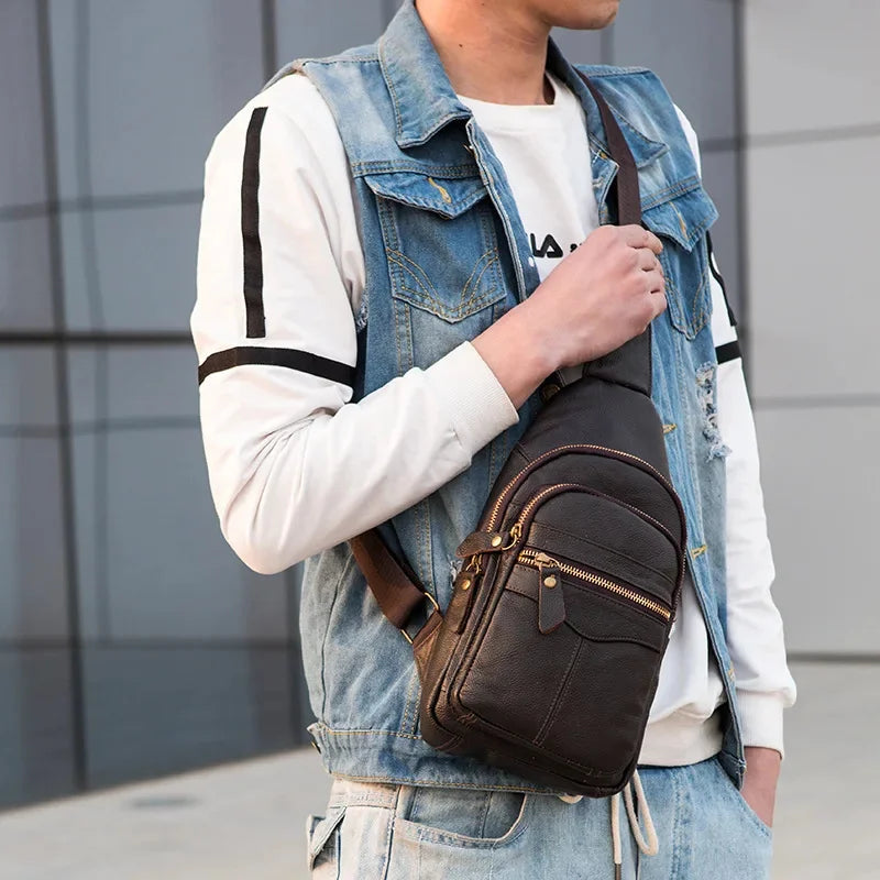 Fashion Business MEN'S chest genuine leather crossbody male casual messenger large capacity sling bag