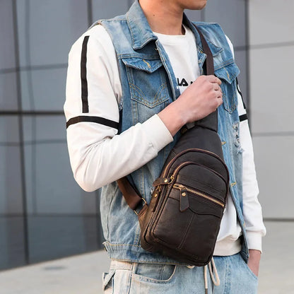 Fashion Business MEN'S chest genuine leather crossbody male casual messenger large capacity sling bag