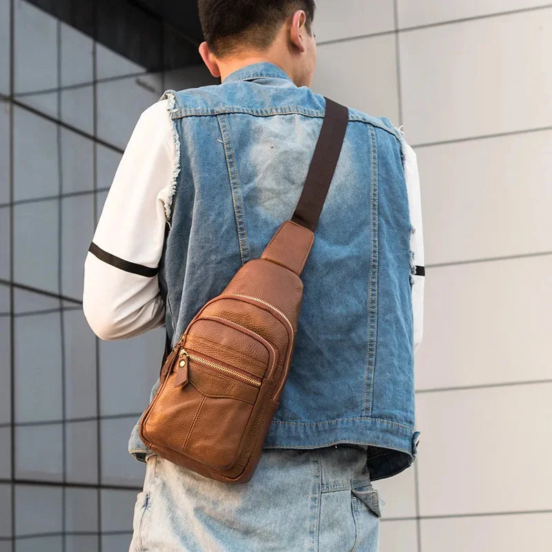 Fashion Business MEN'S chest genuine leather crossbody male casual messenger large capacity sling bag