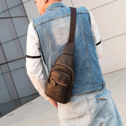 Fashion Business MEN'S chest genuine leather crossbody male casual messenger large capacity sling bag