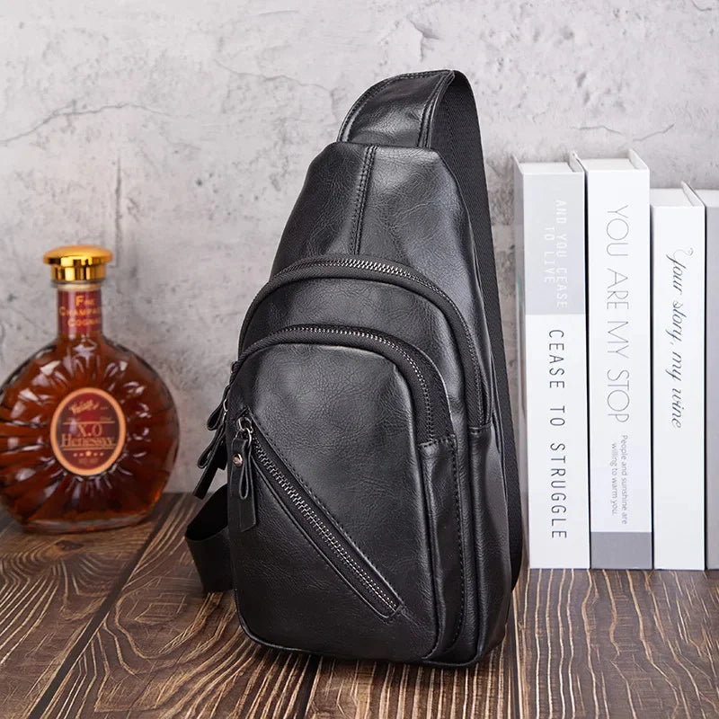 Fashion Business MEN'S chest high quality leather crossbody large capacity shoulder outdoor sling bag
