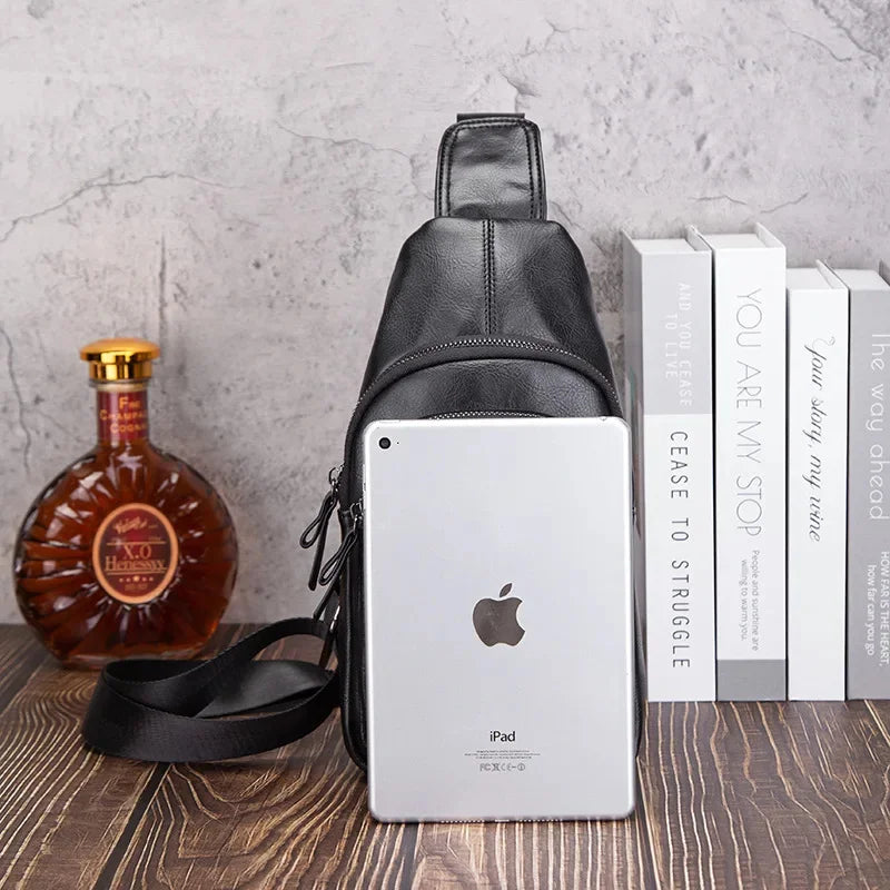 Fashion Business MEN'S chest high quality leather crossbody large capacity shoulder outdoor sling bag