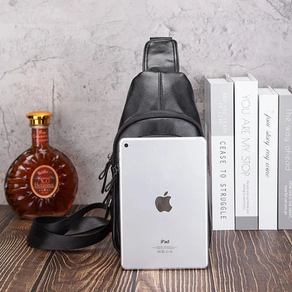 Fashion Business MEN'S chest high quality leather crossbody large capacity shoulder outdoor sling bag
