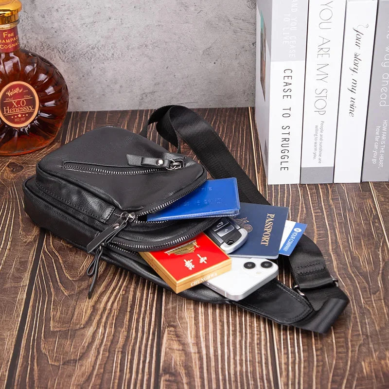 Fashion Business MEN'S chest high quality leather crossbody large capacity shoulder outdoor sling bag