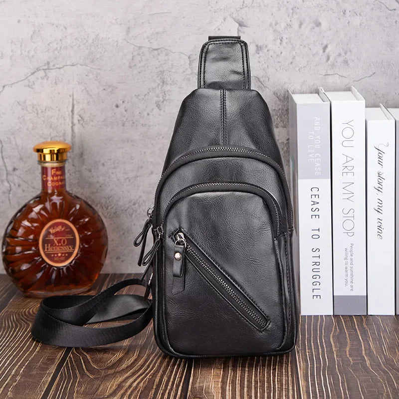 Fashion Business MEN'S chest high quality leather crossbody large capacity shoulder outdoor sling bag