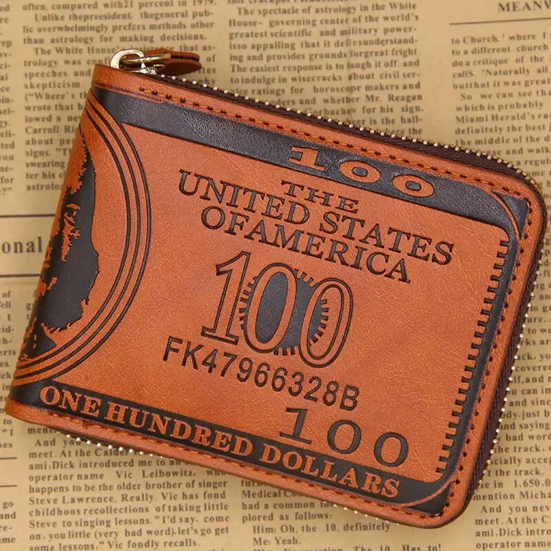 Fashion Business Wallet For Men Vintage PU Leather Coin Purse Large Capacity Man Card Holders Zipper Short Money Clip