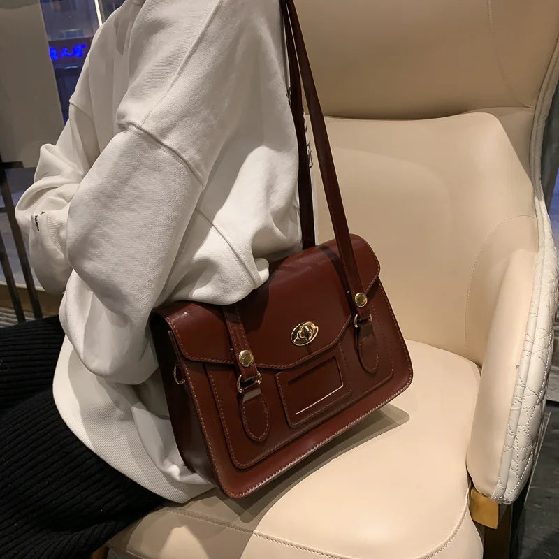Fashion Bussiness Style Women Vintage Briefcases Shoulder Bags OL Rotating Latch HandBags