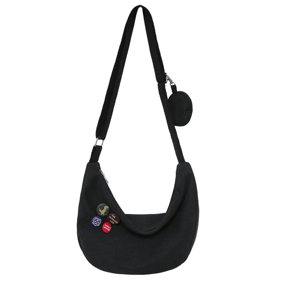 Fashion Canvas Crossbody Bags Trend And Artistic Men's Shoulder Bag Simple Solid Color Buckle Handbag Cloth Bag