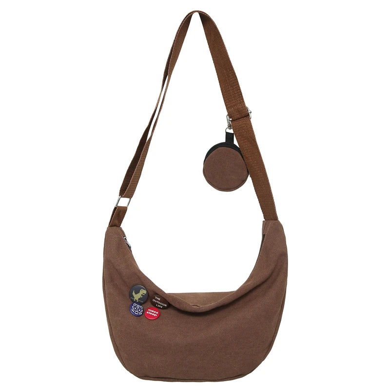 Fashion Canvas Crossbody Bags Trend And Artistic Men's Shoulder Bag Simple Solid Color Buckle Handbag Cloth Bag