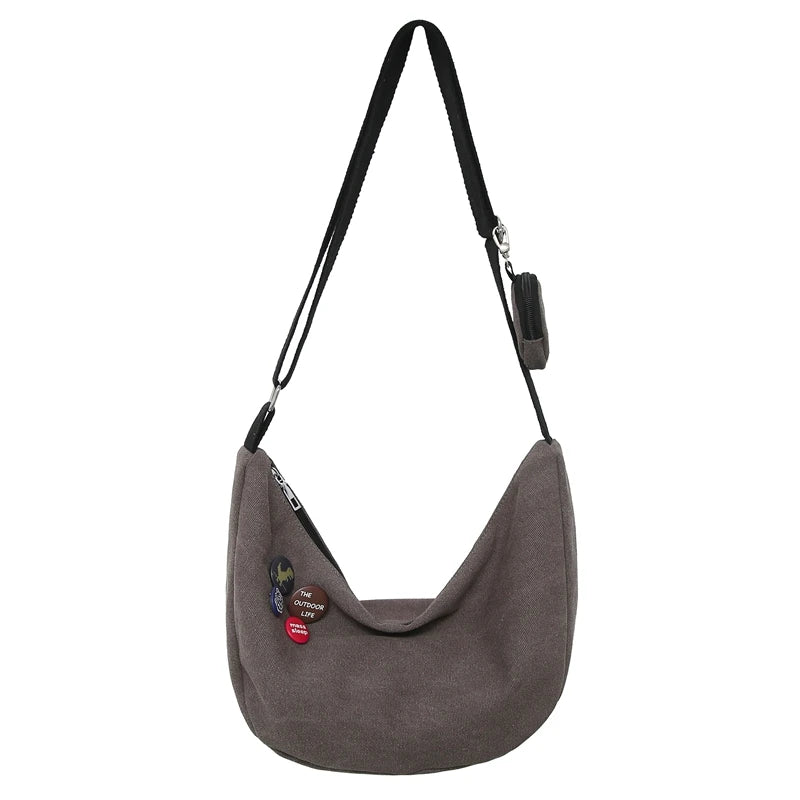 Fashion Canvas Crossbody Bags Trend And Artistic Men's Shoulder Bag Simple Solid Color Buckle Handbag Cloth Bag