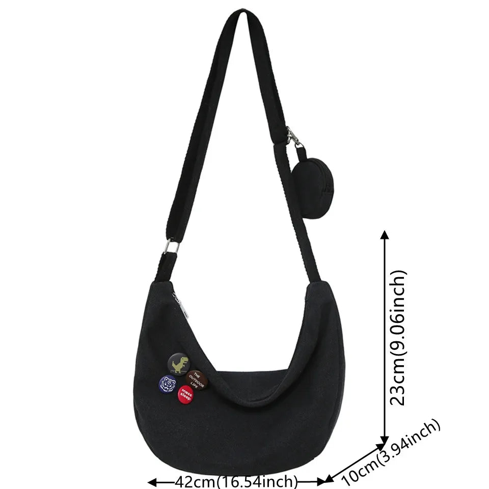 Fashion Canvas Crossbody Bags Trend And Artistic Men's Shoulder Bag Simple Solid Color Buckle Handbag Cloth Bag