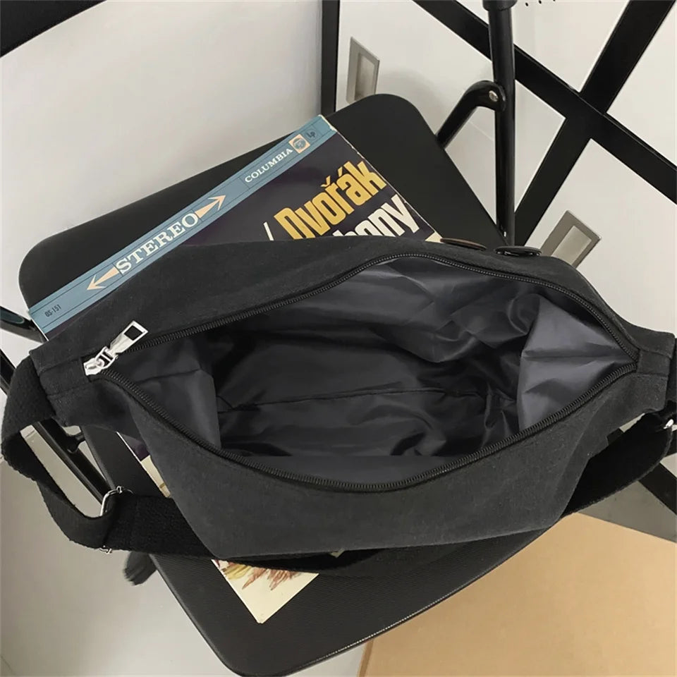 Fashion Canvas Crossbody Bags Trend And Artistic Men's Shoulder Bag Simple Solid Color Buckle Handbag Cloth Bag