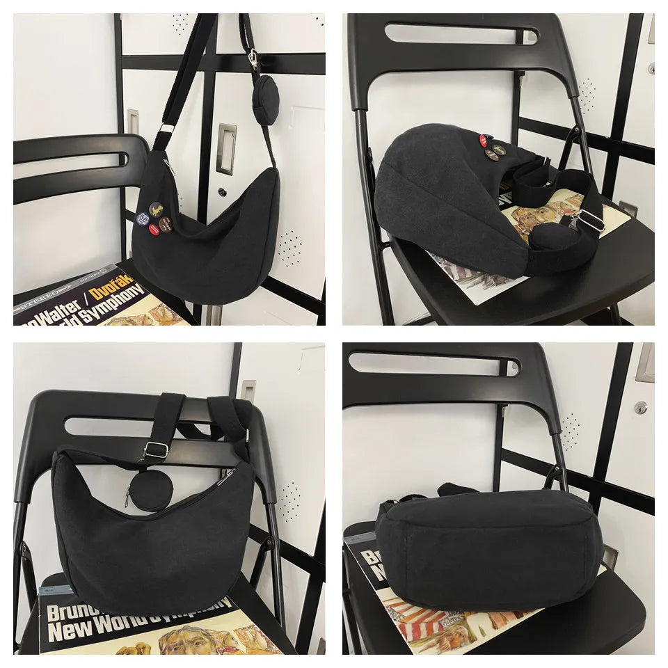 Fashion Canvas Crossbody Bags Trend And Artistic Men's Shoulder Bag Simple Solid Color Buckle Handbag Cloth Bag