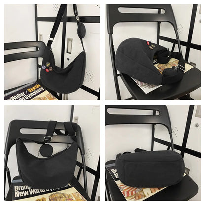Fashion Canvas Crossbody Bags Trend And Artistic Men's Shoulder Bag Simple Solid Color Buckle Handbag Cloth Bag