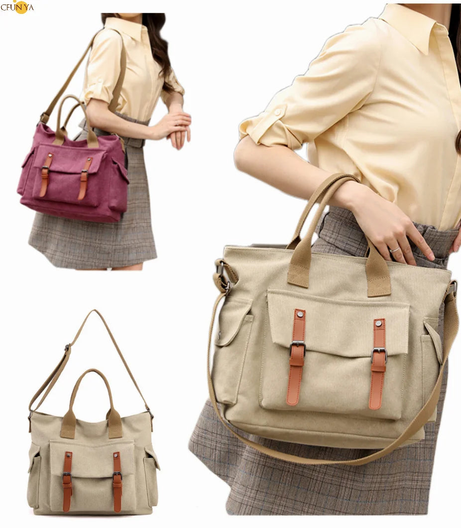 Fashion Canvas Totes Women Handbag Shoulder Cross Messenger Bag Large Capacity Lady Travel Square Pack Student Bookbag Girls Sac