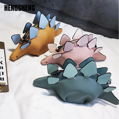 Fashion Cartoon Female Originality Women's Shoulder Cute Dinosaur Shape PU Leather Crossbody Bag Ladies Shopping Purse