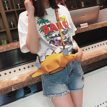 Fashion Cartoon Female Originality Women's Shoulder Cute Dinosaur Shape PU Leather Crossbody Bag Ladies Shopping Purse