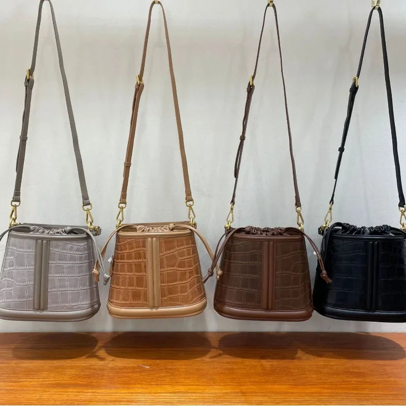 Fashion Casual Bucket Bag Large Capacity Contrast Color Single Shoulder Crossbody Bags Versatile Commuter Handbags Purse Clutch