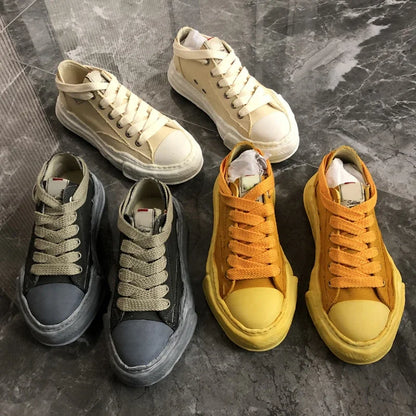 Fashion Casual Lace-up Low Cut Board Shoes Casual All-match Thick Bottom Height Increasing Mocasines Japanese Canvas Zapatos