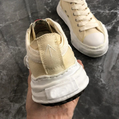 Fashion Casual Lace-up Low Cut Board Shoes Casual All-match Thick Bottom Height Increasing Mocasines Japanese Canvas Zapatos