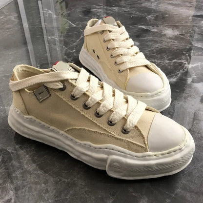 Fashion Casual Lace-up Low Cut Board Shoes Casual All-match Thick Bottom Height Increasing Mocasines Japanese Canvas Zapatos