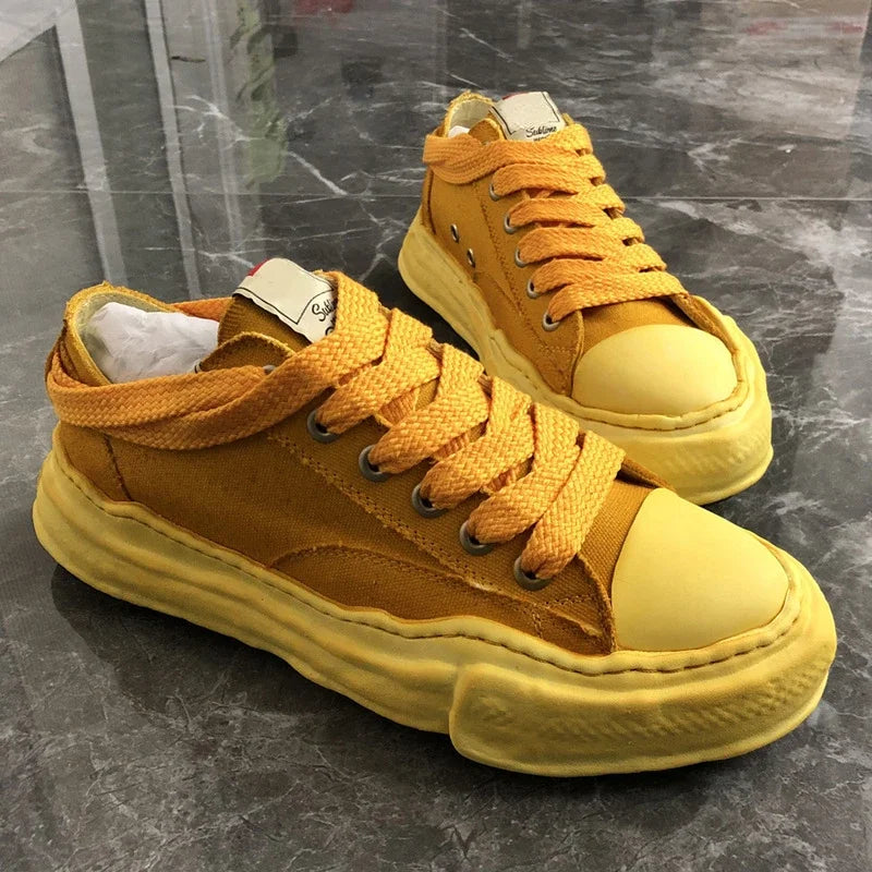 Fashion Casual Lace-up Low Cut Board Shoes Casual All-match Thick Bottom Height Increasing Mocasines Japanese Canvas Zapatos