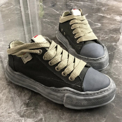 Fashion Casual Lace-up Low Cut Board Shoes Casual All-match Thick Bottom Height Increasing Mocasines Japanese Canvas Zapatos