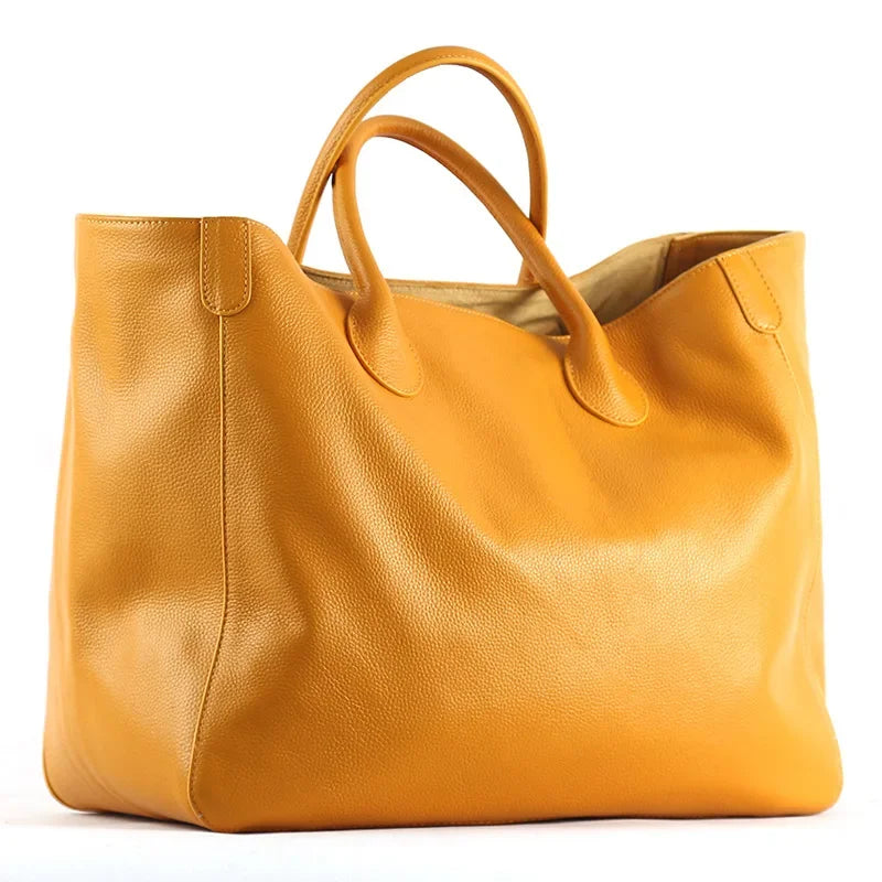 Fashion Casual Large Capacity Portable Tote Bag Women 2024 New Luxury Genuine Leather Solid Handbag Versatile Shopper Travel Bag