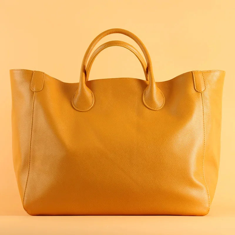 Fashion Casual Large Capacity Portable Tote Bag Women 2024 New Luxury Genuine Leather Solid Handbag Versatile Shopper Travel Bag