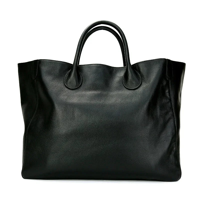 Fashion Casual Large Capacity Portable Tote Bag Women 2024 New Luxury Genuine Leather Solid Handbag Versatile Shopper Travel Bag