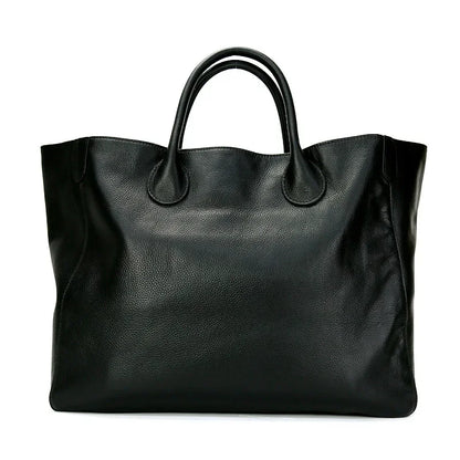 Fashion Casual Large Capacity Portable Tote Bag Women 2024 New Luxury Genuine Leather Solid Handbag Versatile Shopper Travel Bag