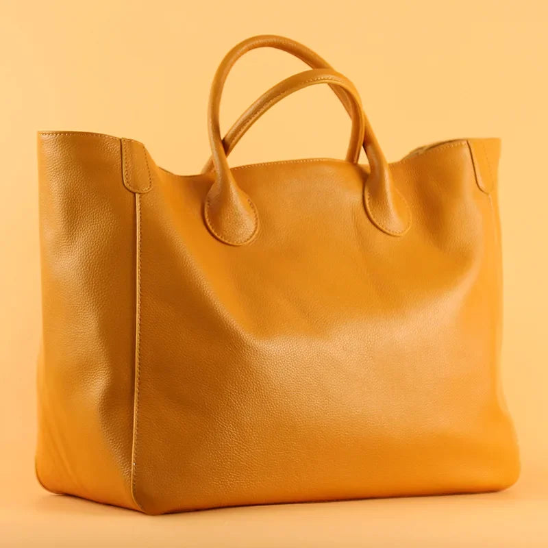 Fashion Casual Large Capacity Portable Tote Bag Women 2024 New Luxury Genuine Leather Solid Handbag Versatile Shopper Travel Bag