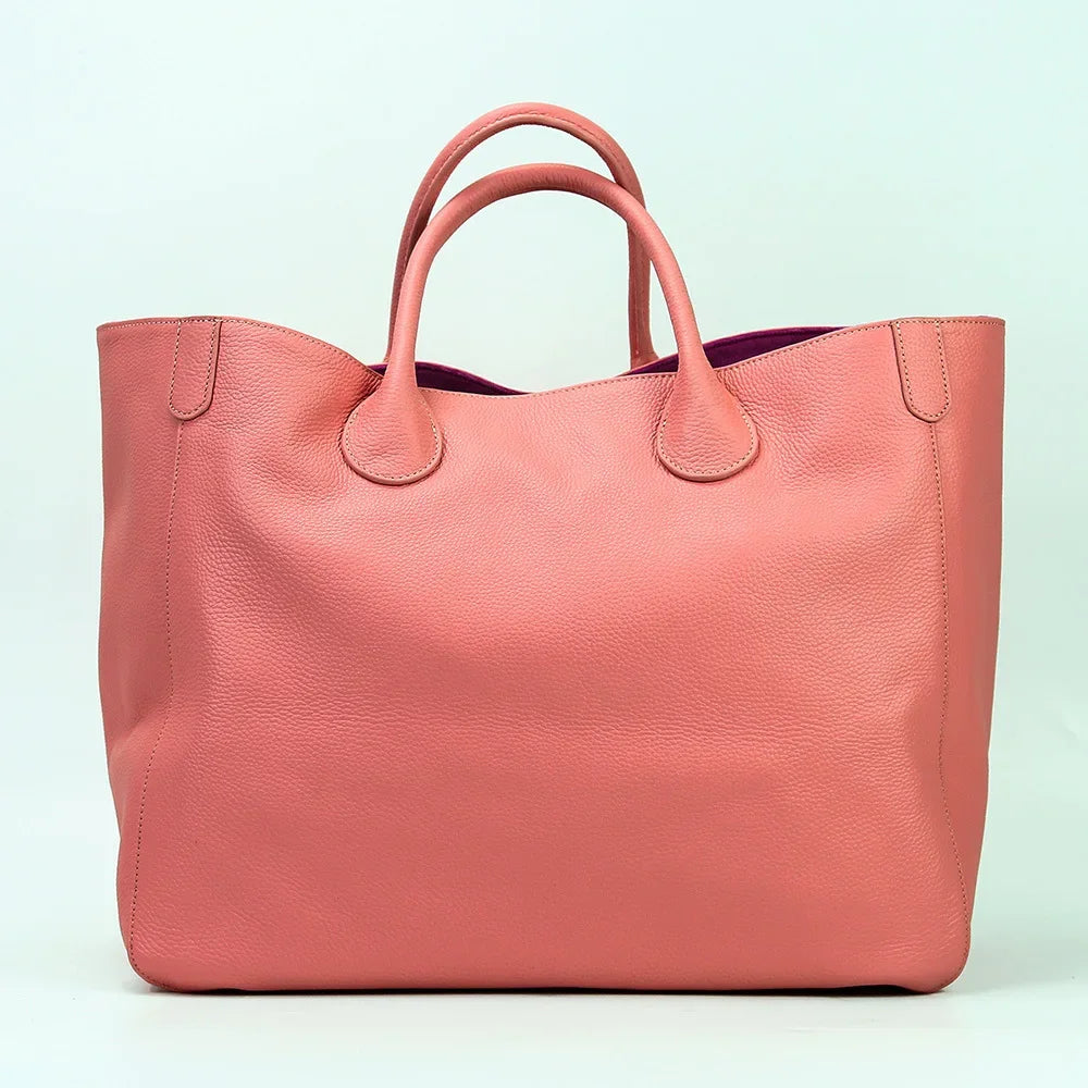 Fashion Casual Large Capacity Portable Tote Bag Women 2024 New Luxury Genuine Leather Solid Handbag Versatile Shopper Travel Bag
