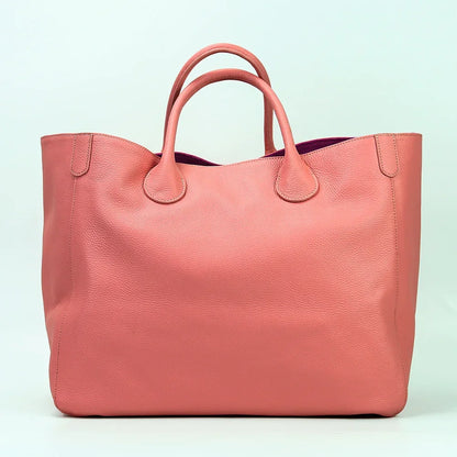 Fashion Casual Large Capacity Portable Tote Bag Women 2024 New Luxury Genuine Leather Solid Handbag Versatile Shopper Travel Bag