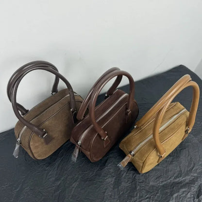 Fashion Casual Versatile Handbags Purse Solid Vintage Suede Zipper Pillow Bags Women Korean Minority Designer Luxury Bolsos