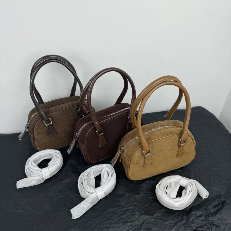 Fashion Casual Versatile Handbags Purse Solid Vintage Suede Zipper Pillow Bags Women Korean Minority Designer Luxury Bolsos