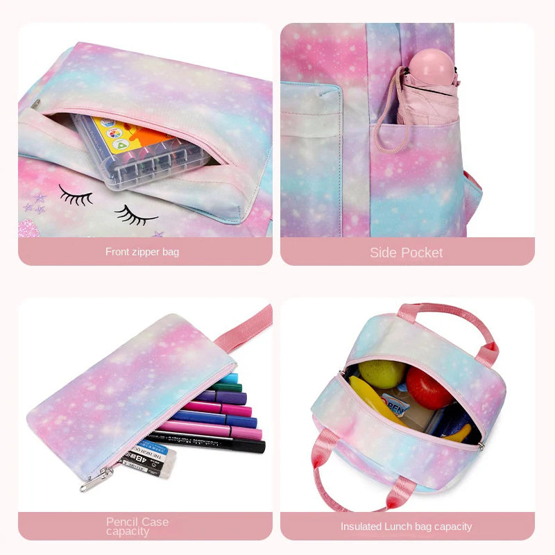 Fashion Children Unicorn School Backpack For Teenagers Girls Kids School Bag Lightweight Waterproof Students Backpack Set