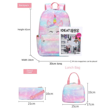 Fashion Children Unicorn School Backpack For Teenagers Girls Kids School Bag Lightweight Waterproof Students Backpack Set