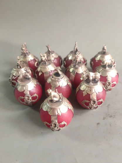 Fashion Chinese Elaborate Old Decorated Handwork Inlay Tibet-silver Dragon 12 Zodiac Red Jade Statue Decorations for Home