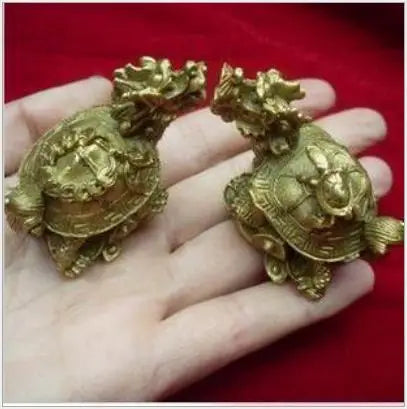 Fashion Chinese Exquisite  Rare Bronze Statue Carving Delicate A Pair of Old Dragon Turtle Brass Fine Arts Crafts Decoration