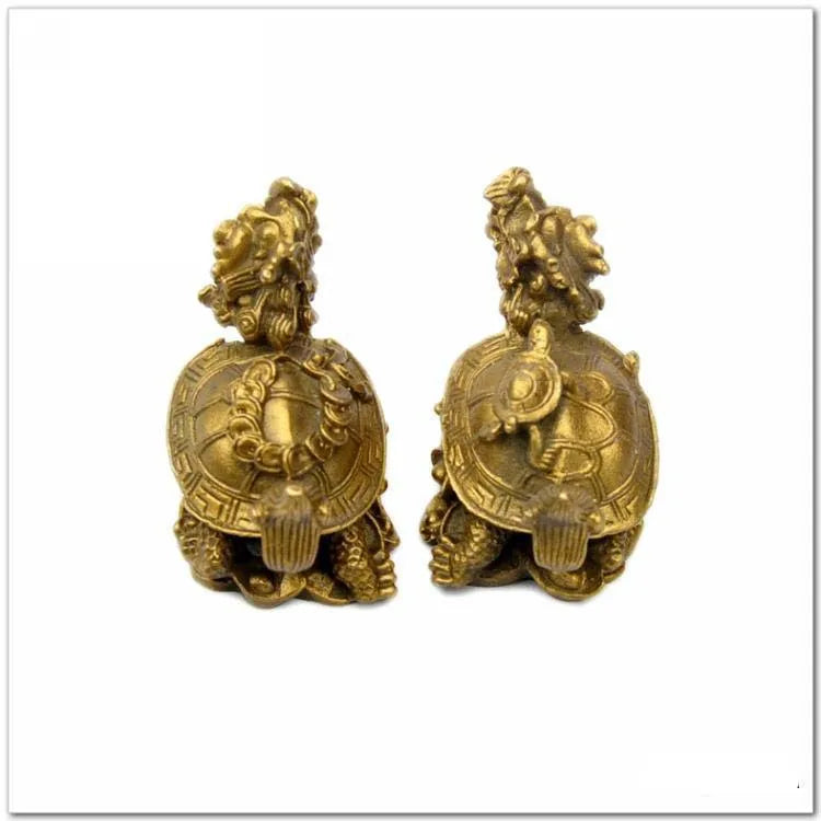 Fashion Chinese Exquisite  Rare Bronze Statue Carving Delicate A Pair of Old Dragon Turtle Brass Fine Arts Crafts Decoration
