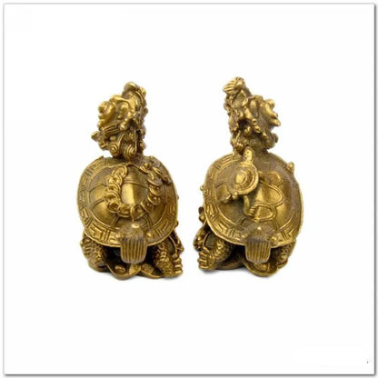 Fashion Chinese Exquisite  Rare Bronze Statue Carving Delicate A Pair of Old Dragon Turtle Brass Fine Arts Crafts Decoration