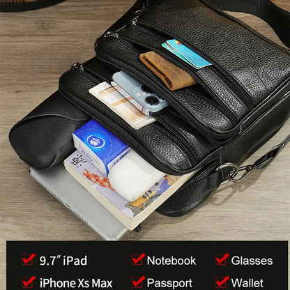 Fashion Cowhide Shoulder Men Real Genuine Leather Handbags Black Men's Small Ipad Crossbody Male Messenger Bag Tote