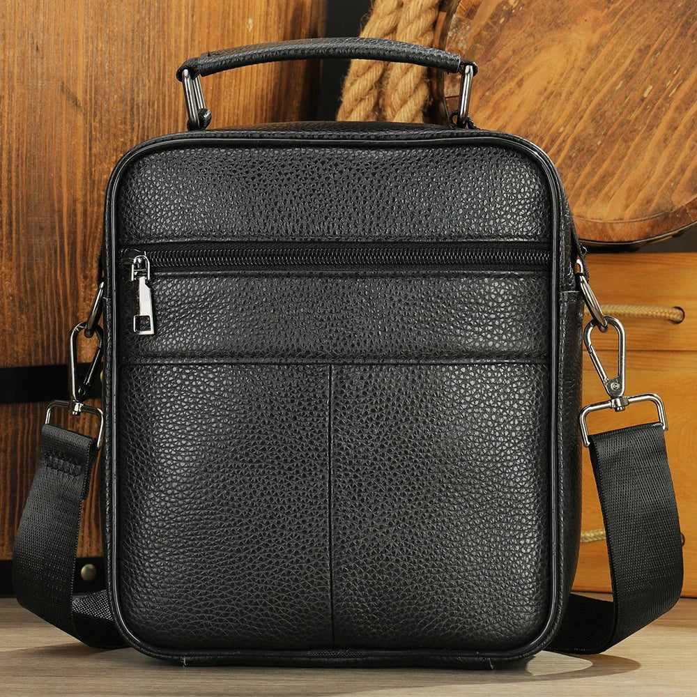 Fashion Cowhide Shoulder Men Real Genuine Leather Handbags Black Men's Small Ipad Crossbody Male Messenger Bag Tote