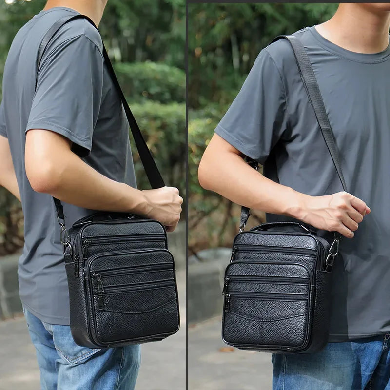Fashion Cowhide Shoulder Men Real Genuine Leather Handbags Black Men's Small Ipad Crossbody Male Messenger Bag Tote