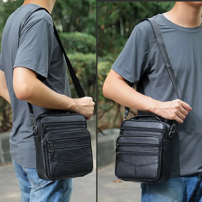 Fashion Cowhide Shoulder Men Real Genuine Leather Handbags Black Men's Small Ipad Crossbody Male Messenger Bag Tote