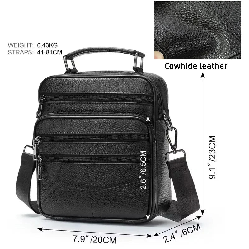 Fashion Cowhide Shoulder Men Real Genuine Leather Handbags Black Men's Small Ipad Crossbody Male Messenger Bag Tote